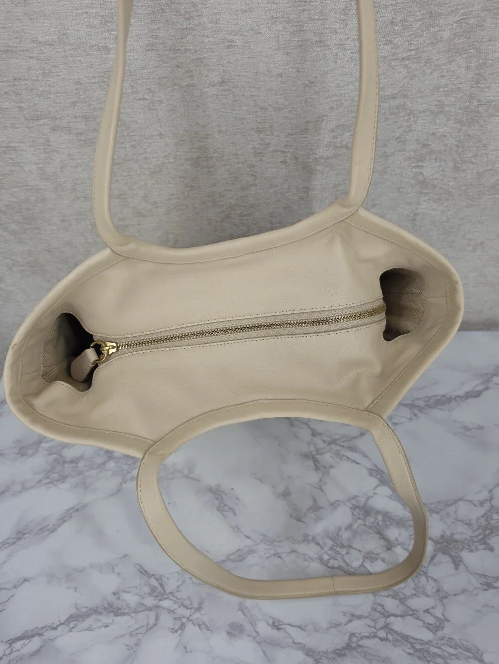 Coach Bea Neutral Two-Tone Ivory & Taupe Leather Top Zip Tote Bag